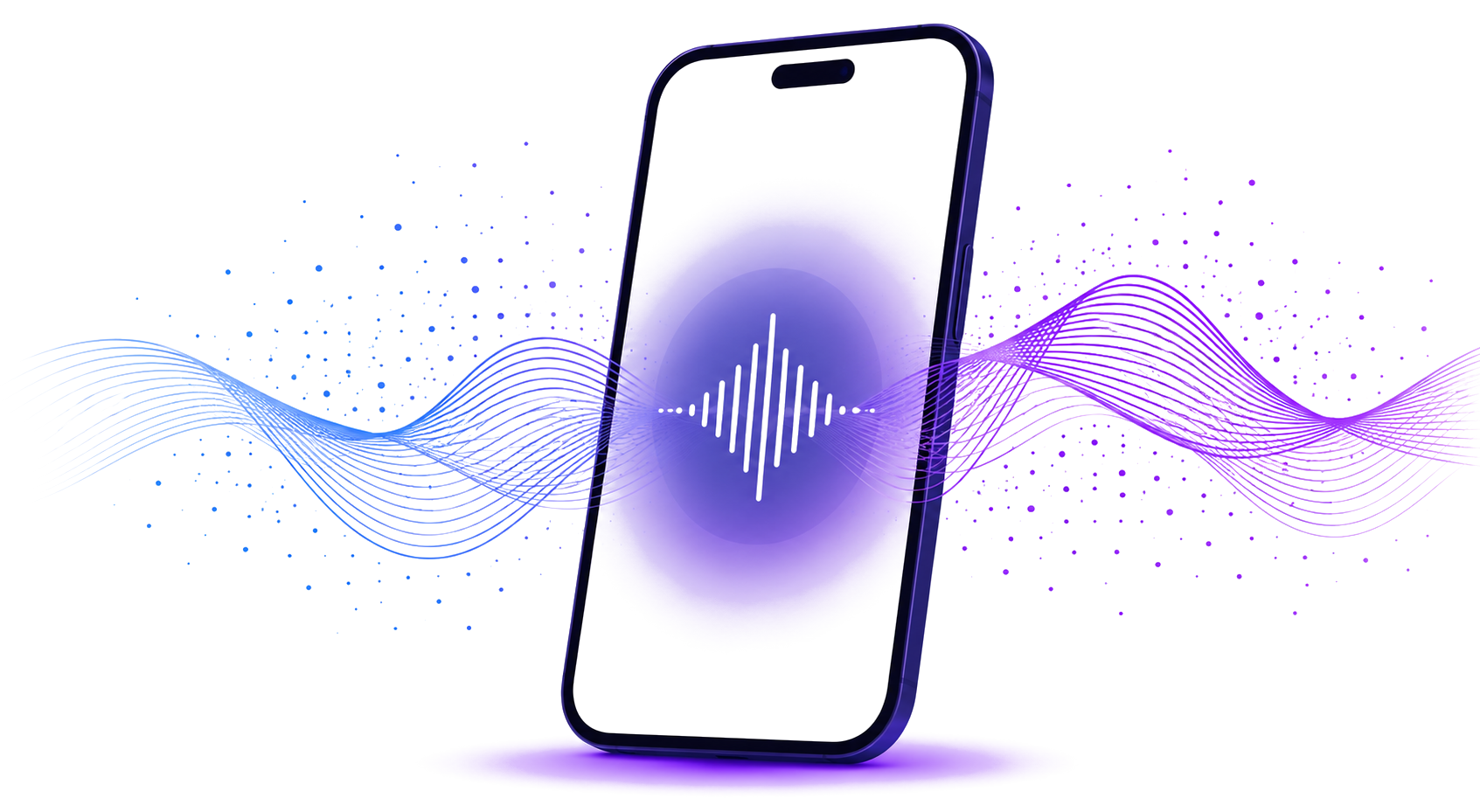 Agente de voz IA para empresas — smartphone con ondas de voz
